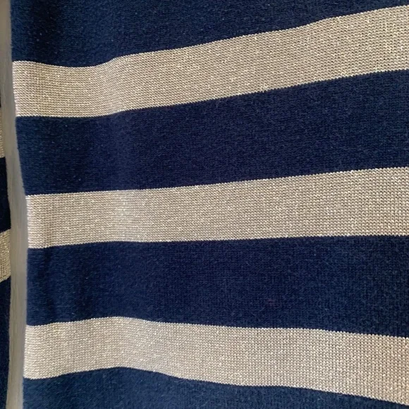 Michael Michael Kors Navy & Gold Striped Knit Top (S) | Grommet V-Neck Detail | - Picture 5 of 7